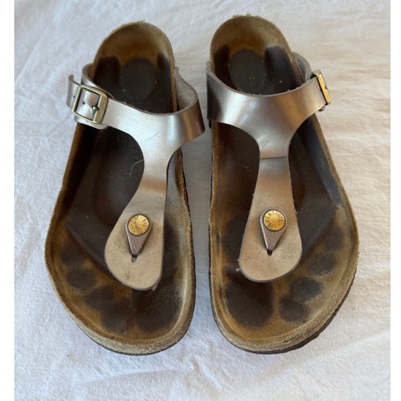Birkenstock Womens Silver Gizeh Strap Thong Sandals Size 39 US 8.5 9 - Picture 4 of 5